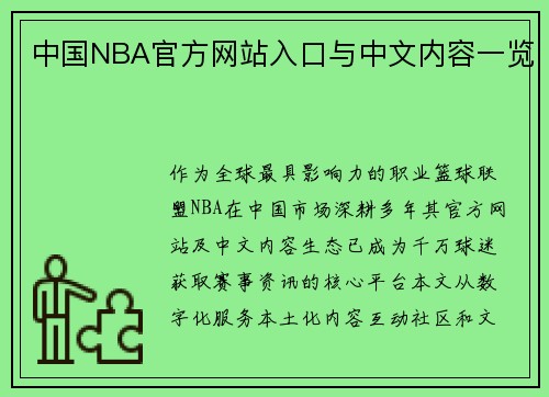 中国NBA官方网站入口与中文内容一览